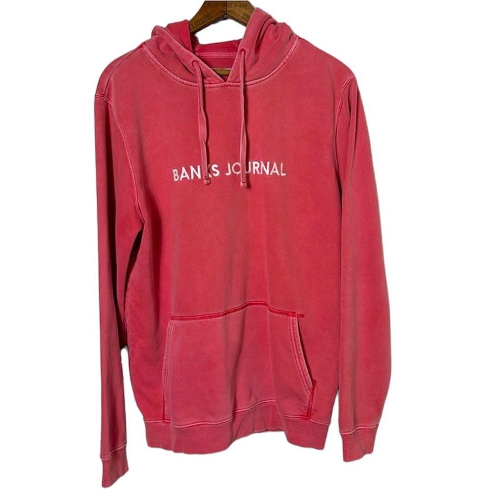 BANKS JOURNAL Pink hoodie with front pouch drawstring hood size MEDIUM